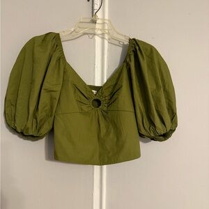 NWT Olive Green Puff Sleeve crop Top